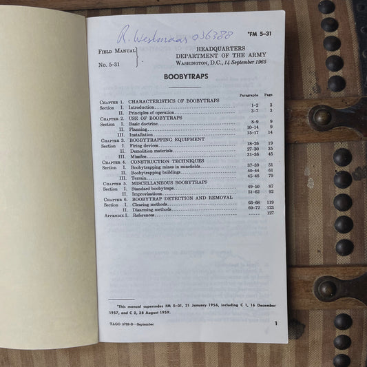US Army Manual ''Boobytraps'' 1965