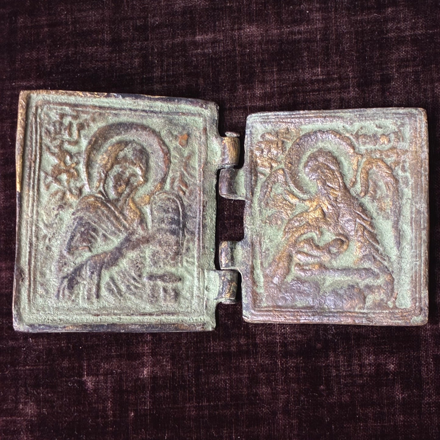 Copper Icon Mother of God with Guardian Angel