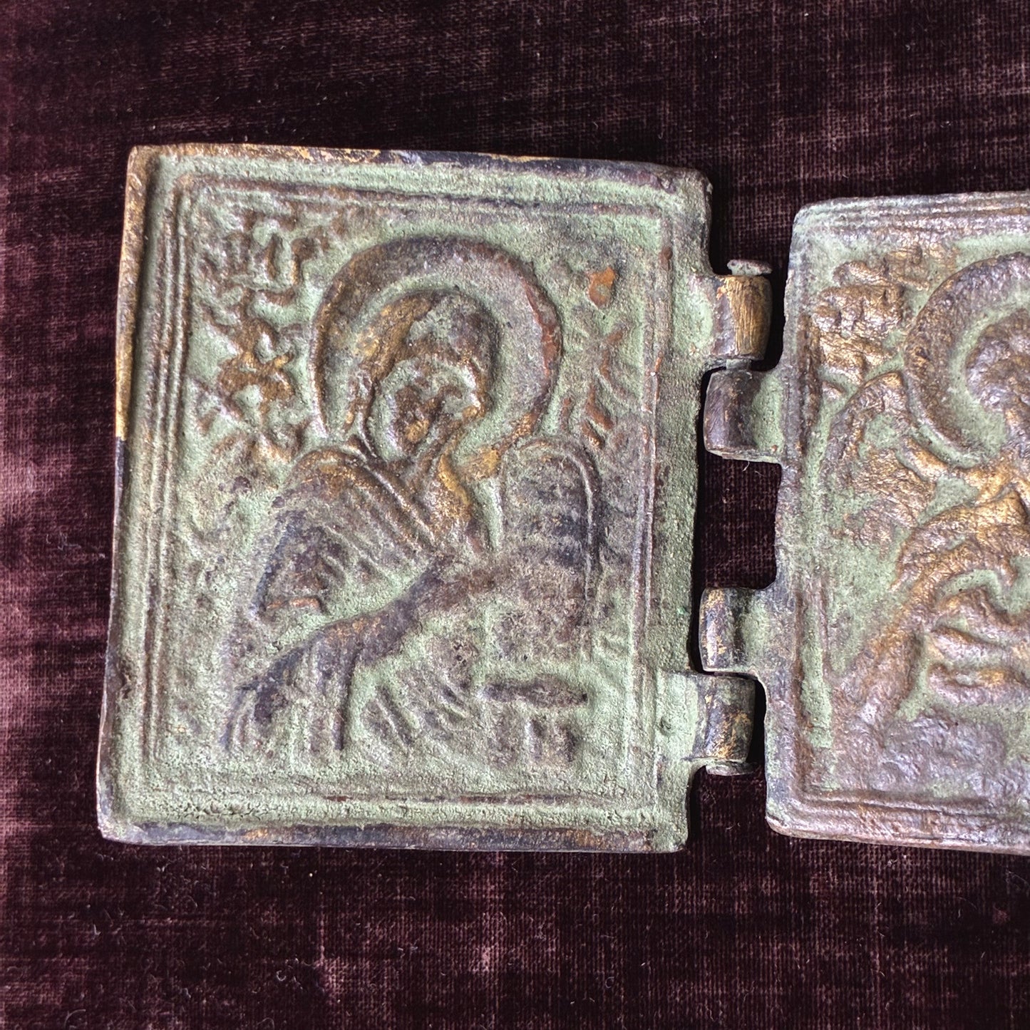 Copper Icon Mother of God with Guardian Angel