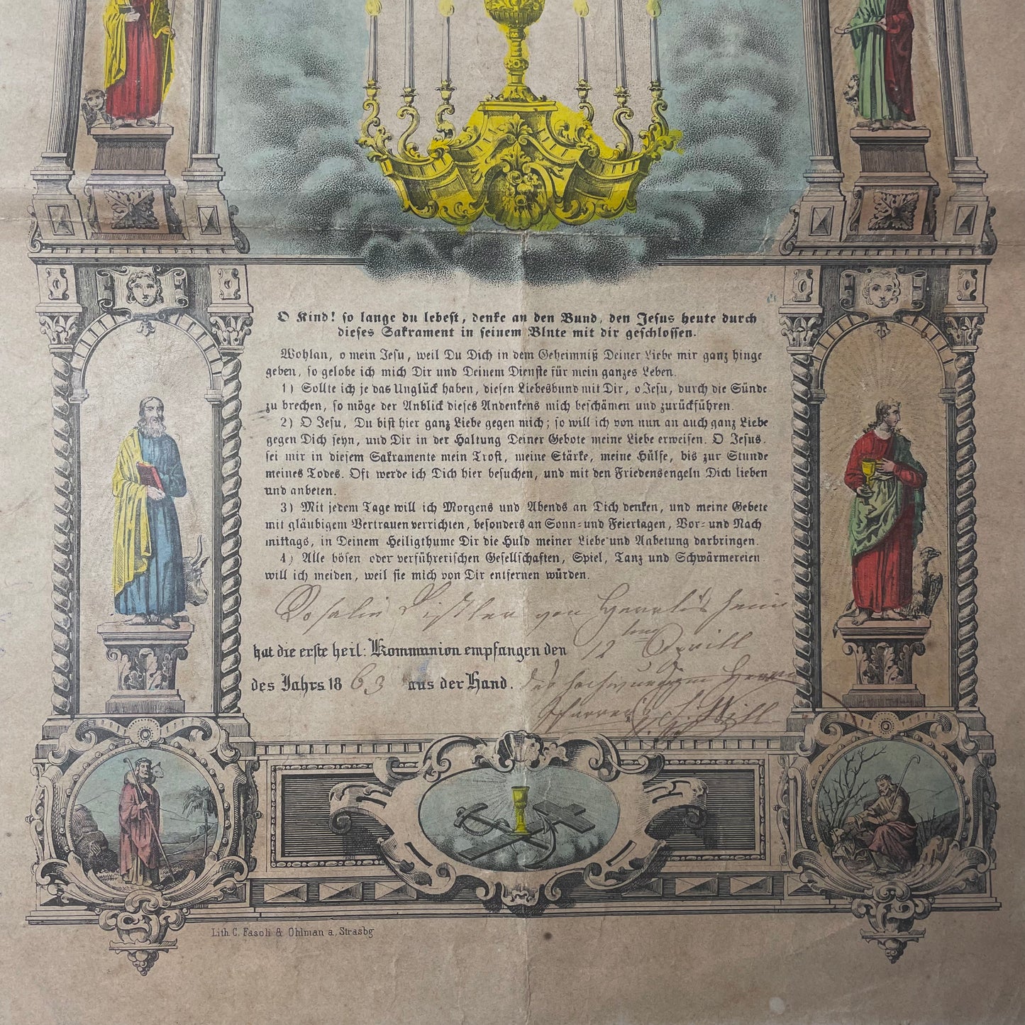 1863 First Communion Certificate