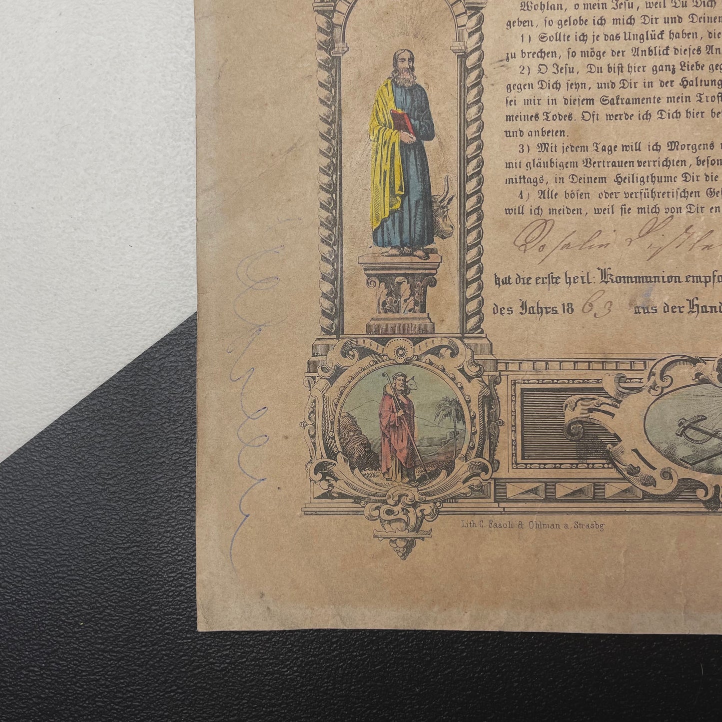 1863 First Communion Certificate