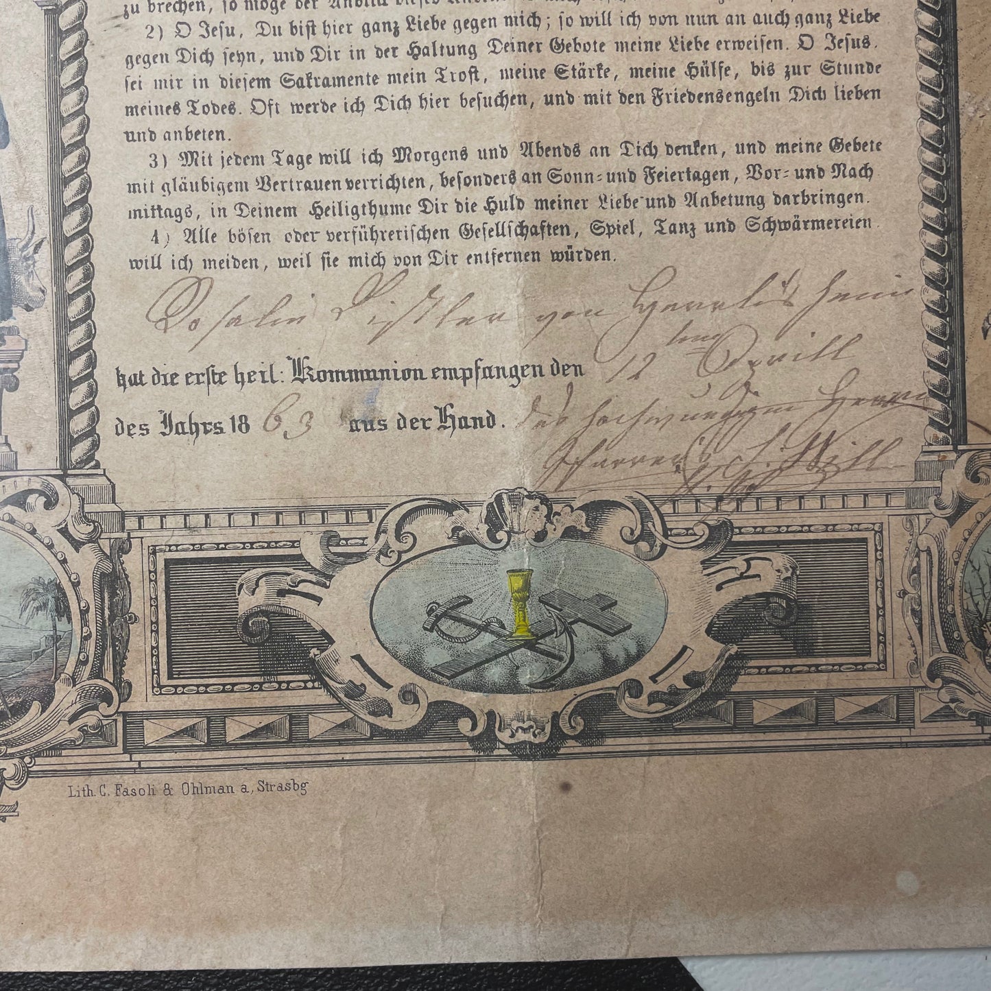 1863 First Communion Certificate