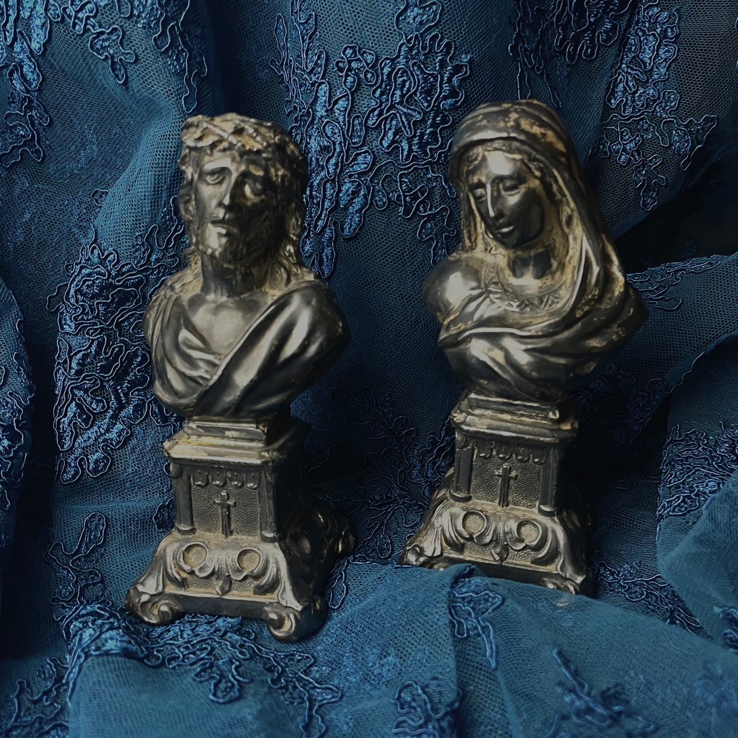 19th Century Jesus Christ & Mary Busts