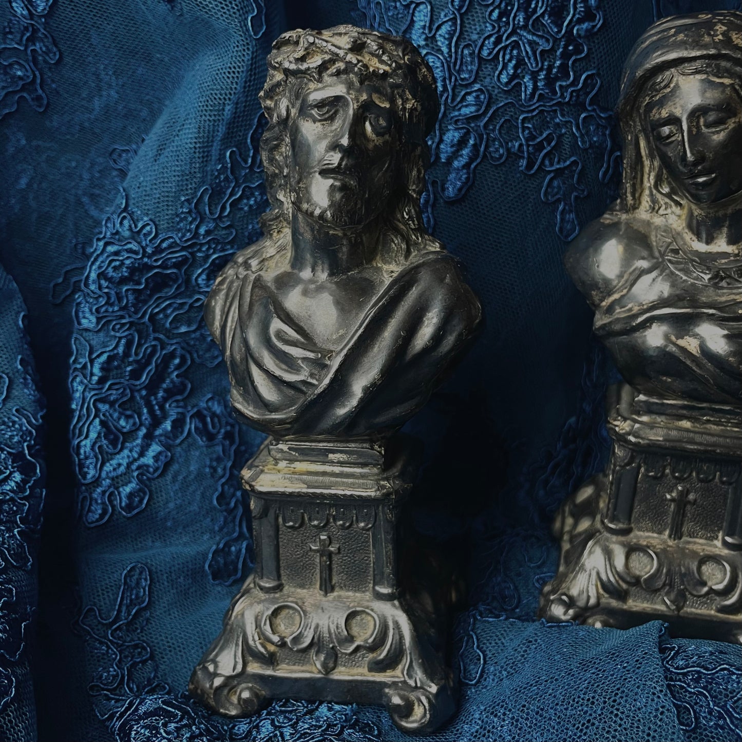 19th Century Jesus Christ & Mary Busts
