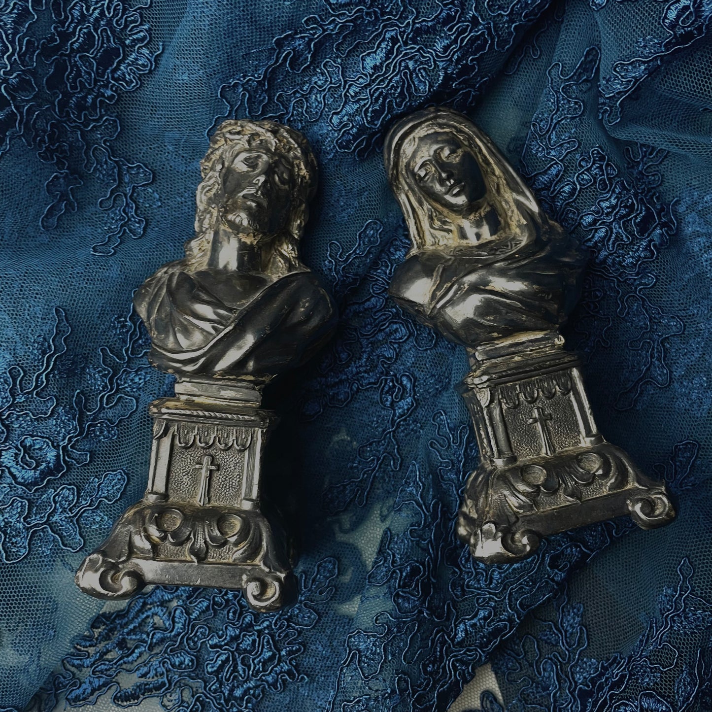 19th Century Jesus Christ & Mary Busts